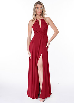 Azazie Evalleen At-home Try On Dresses Dusk A-Line Pleated Chiffon Dress image6
