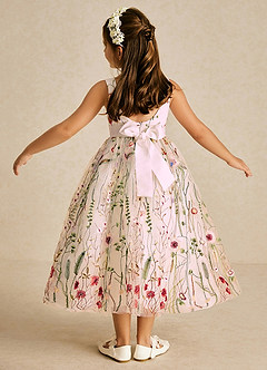 Azazie Arianna Flower Girl Dresses Blushing Pink A-Line Lace Tulle Dress image1