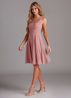 Azazie Vina Bridesmaid Dresses Dusty Rose A-Line Lace Chiffon Dress image4