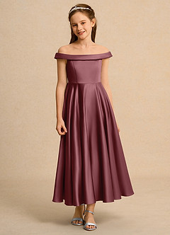 Azazie Teeny Girls Formal Flower Girl Dresses Desert Rose A-Line Pleated Matte Satin Dress image6