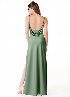 Azazie Alaija Vestidos de damas de honor Vestido de Matcha de Satén Elástico de Corte Sirena con Corte Lateral image4