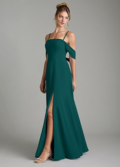 Azazie Mercedes Bridesmaid Dresses Peacock A-Line Off the Shoulder Chiffon Dress image4