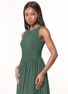Azazie Harper Bridesmaid Dresses Sea Moss A-Line Pleated Chiffon Dress image5