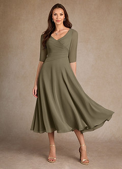 Azazie Durant vestidos de madre de la novia Vestido de Verde Sauce de Gasa de Corte En A con Plisado image2