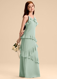 Azazie Evara Junior Agave A-Line Chiffon Dress image4