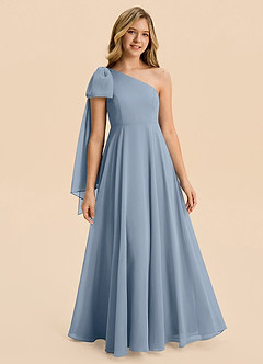 Azazie Averie Junior Dusty Blue A-Line Pleated Chiffon Dress image1
