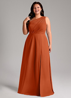 Azazie Phaedra Bridesmaid Dresses Burnt Orange A-Line One Shoulder Chiffon Dress image5