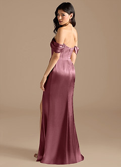 Azazie Lynden Bridesmaid Dresses Desert Rose Sheath Off the Shoulder Metallic Satin Convertible Dress image3