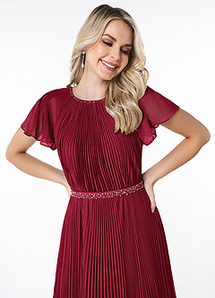 Azazie Kara Modest brudtärna klänningar Klänning A-Line Plisserad Golvlängd Chiffong image5