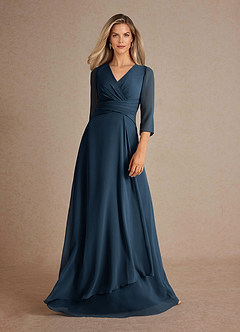 Azazie Mayfield Mother of the Bride Dresses Dark Navy A-Line Pleated Chiffon Dress image5