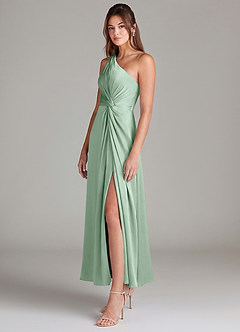 Azazie Brooke Suknie dla druhen Linia A Jedno ramię Satyna elastyczna Długość kostki Sukienka image5