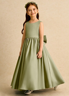Azazie Nellia Flower Girl Dresses Moss Green A-Line Bow Matte Satin Dress image3