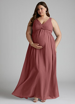 Azazie Yetta Maternity Bridesmaid Dresses A-Line V-Neck Gathered Chiffon Floor-Length Dress image7