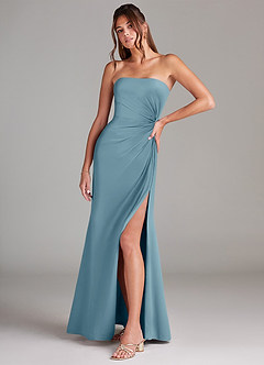 Azazie Aliani Bridesmaid Dresses Moody Blue Sheath Strapless Chiffon Convertible Dress image4