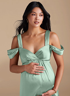 Azazie Rhea vestidos de dama de honor de maternidad Vestido de Corte En A Plisado Hasta el suelo Satén Metálico image4