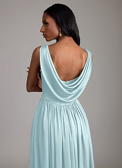 Azazie Novi Vestidos de madrinha de casamento Vestido Nuvem Azul de Cetim elástico de Linha A com com bolsos image4