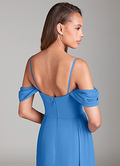 Azazie Amyra Robes de demoiselle d'honneur Robe Fourreau Convertible en Mousseline de soie Épaule décolletée Geai Bleu image7