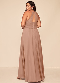 Azazie Ginger Bridesmaid Dresses Champagne Rose A-Line Halter Pleated Chiffon Dress image11