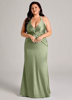 Azazie Valerie Vestidos de damas de honor Vestido Pistacho de Satén Elástico de Corte Sirena con Plisado image9