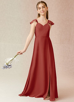 Azazie Everett Junior Terracotta A-Line Chiffon Dress image2