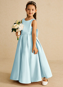 Azazie Pipsy Flower Girl Dresses Sea Glass A-Line Bow Matte Satin Dress image2