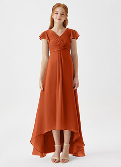 Azazie Breanne Junior Vestido de Naranja Quemada de Gasa de Corte En A image6