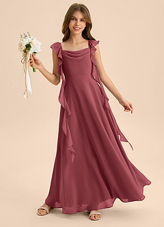 Azazie Carmin Junior Merlot A-Line Ruched Chiffon Dress image4