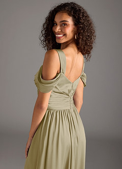 Azazie Lianne Bridesmaid Dresses Moss Green A-Line Off the Shoulder Stretch Satin Dress image10