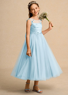 Azazie Snowball Girl Blumenmädchenkleider Ballkleid Plissee Tüll Kleid Himmelblau image4