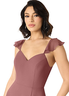 Azazie Everett Bridesmaid Dresses Desert Rose A-Line V-neck Ruched Chiffon Dress image4