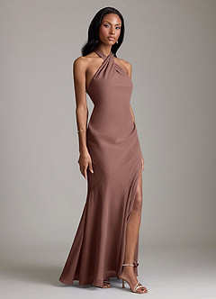 Azazie Lorena Vestidos de damas de honor Vestido de Expresado de Gasa de Corte Sirena con Plisado image3