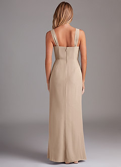 Azazie Denice Bridesmaid Dresses Taupe Sheath Pleated Chiffon Dress image2