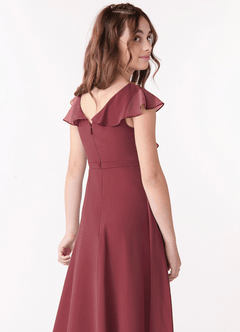 Azazie Posie Junior Merlot A-Line Ruched Chiffon Dress image5