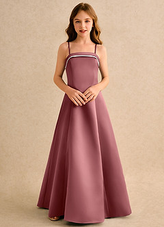 Azazie Izel Girls Formal vestidos de niña de las flores Vestido de Marfil Amatista de Satin Mate de Corte en A con Plisado image6