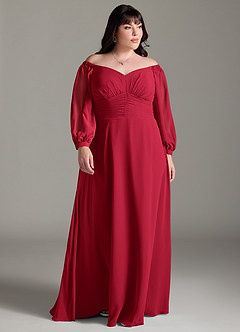 Azazie Rubina Final Sale Dusty Blue A-Line Long Sleeve Chiffon Dress image8