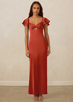 Christian Siriano Bridal for Azazie 1005 Bridesmaid Dresses Rust Sheath Sweetheart Neckline Stretch Satin Dress image1
