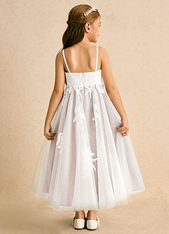 Azazie Coraline Flower Girl Dresses Ivory Rose Petal A-Line Lace Dress image2