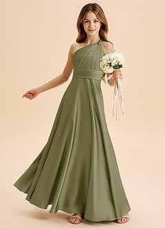 Azazie Charlize Junior Pistachio A-Line Pleated Stretch Satin Dress image4