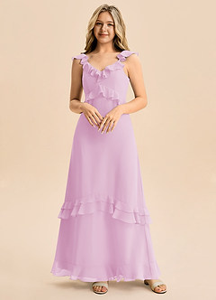 Azazie Tavie Junior Vestido de Rosa Caramelo de Gasa de Corte en A con Volante image5