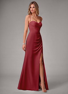 Azazie Haisley Bridesmaid Dresses Pomegranate Sheath Off the Shoulder Chiffon Convertible Dress image6