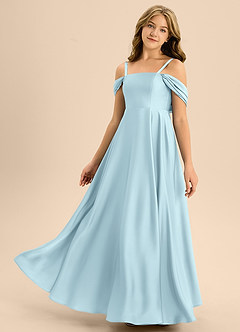 Azazie Rowena Junior A라인 절하다 스트레치 새틴 플로어 길이 주니어 신부 들러리 드레스 image6