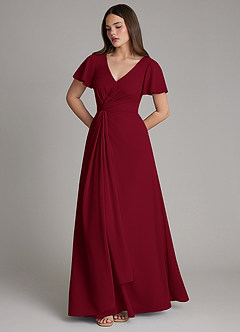 Azazie Kaya Final Sale Burgundy A-Line Pleated Chiffon Dress image5