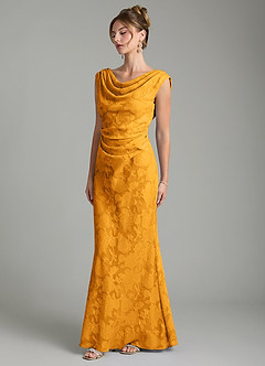Azazie Kieryn Bridesmaid Dresses Butterscotch Mermaid Pleated Floral Burnout Dress image3