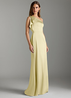 Azazie Rinna Bridesmaid Dresses Lemon Sorbet Mermaid Ruched Stretch Satin Dress image3