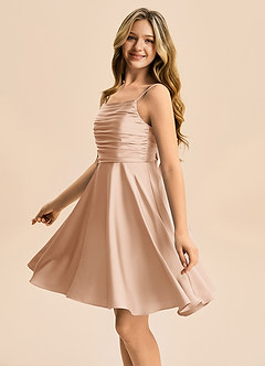 Azazie Miko Junior Vestido de Rosa Inglesa de Satén Elástico de Corte en A con Plisado image7