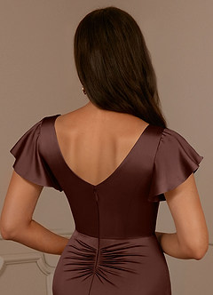 Azazie Roya Mother of the Bride Dresses Espresso Mermaid V-Neck Pleated Stretch Satin Dress image6