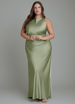 Azazie Evadne Bridesmaid Dresses Pistachio Sheath Pleated Stretch Satin Dress image10