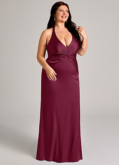 Azazie Valerie Bridesmaid Dresses Mulberry Mermaid Pleated Stretch Satin Dress image4