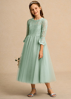 Azazie Lamb Girl Jurken voor bloemenmeisjes Baljurk Jurk van Kant Agave image3