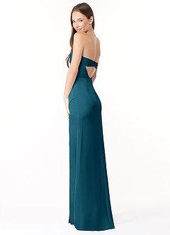 Azazie Leonis Vestidos de damas de honor Vestido de Azul Tinta de Satén Elástico de Corte Sirena Convertible con Plisado image7